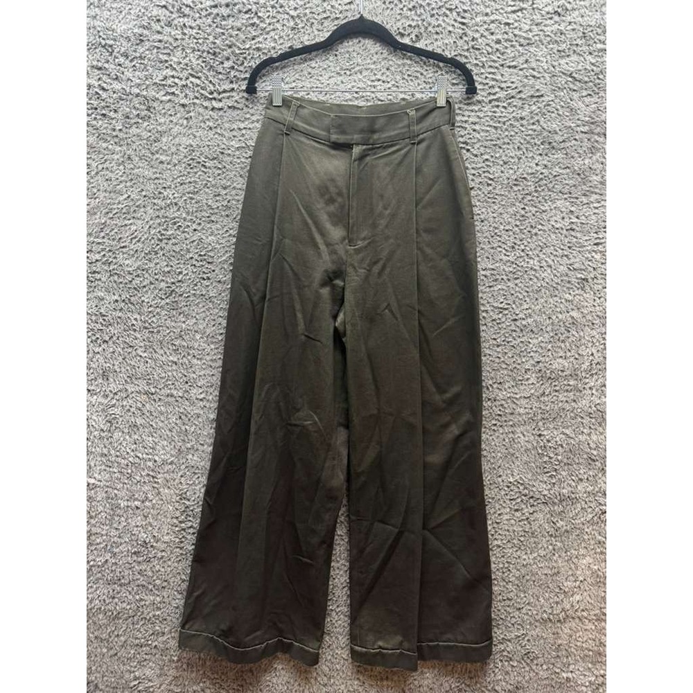The Kit Leigh‎ Pleated High Waist Wide Leg Trousers Olive Green Womens Size 2